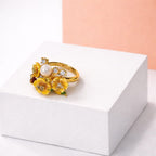 Yellow Floral Statement Ring with Pearl & Crystal Accents