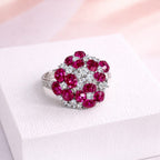Ruby-Red Cluster Statement Ring with Cubic Zirconia