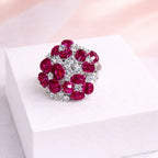 Ruby-Red Cluster Statement Ring with Cubic Zirconia