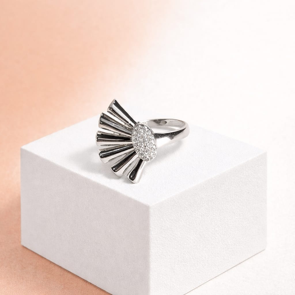 Stylish Sunburst Statement Ring with CZ Stones