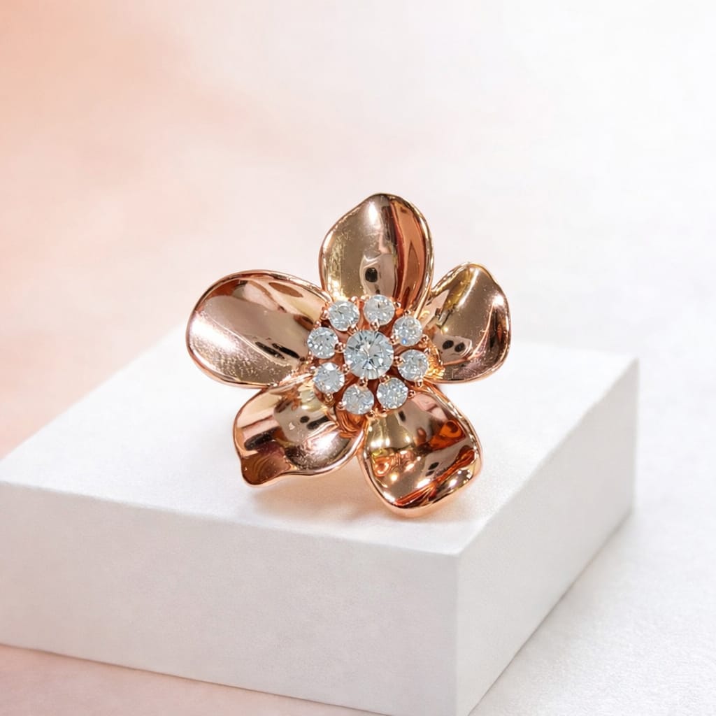 Floral Statement Ring with Crystal Center