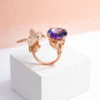 Hummingbird Statement Ring with Purple Crystal Stone