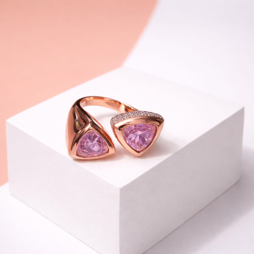Dual Triangle Crystal Statement Ring