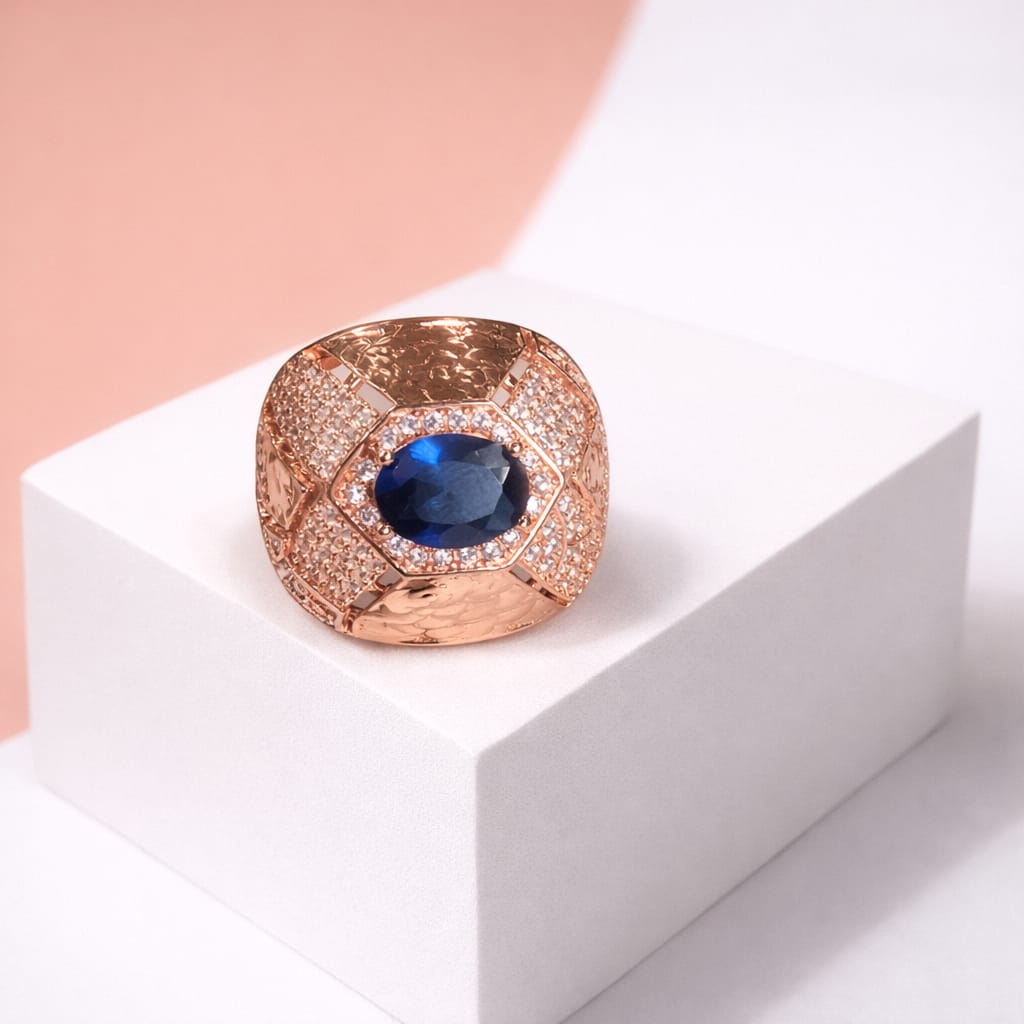 Geometric Statement Ring with Blue Crystal Center