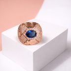 Geometric Statement Ring with Blue Crystal Center