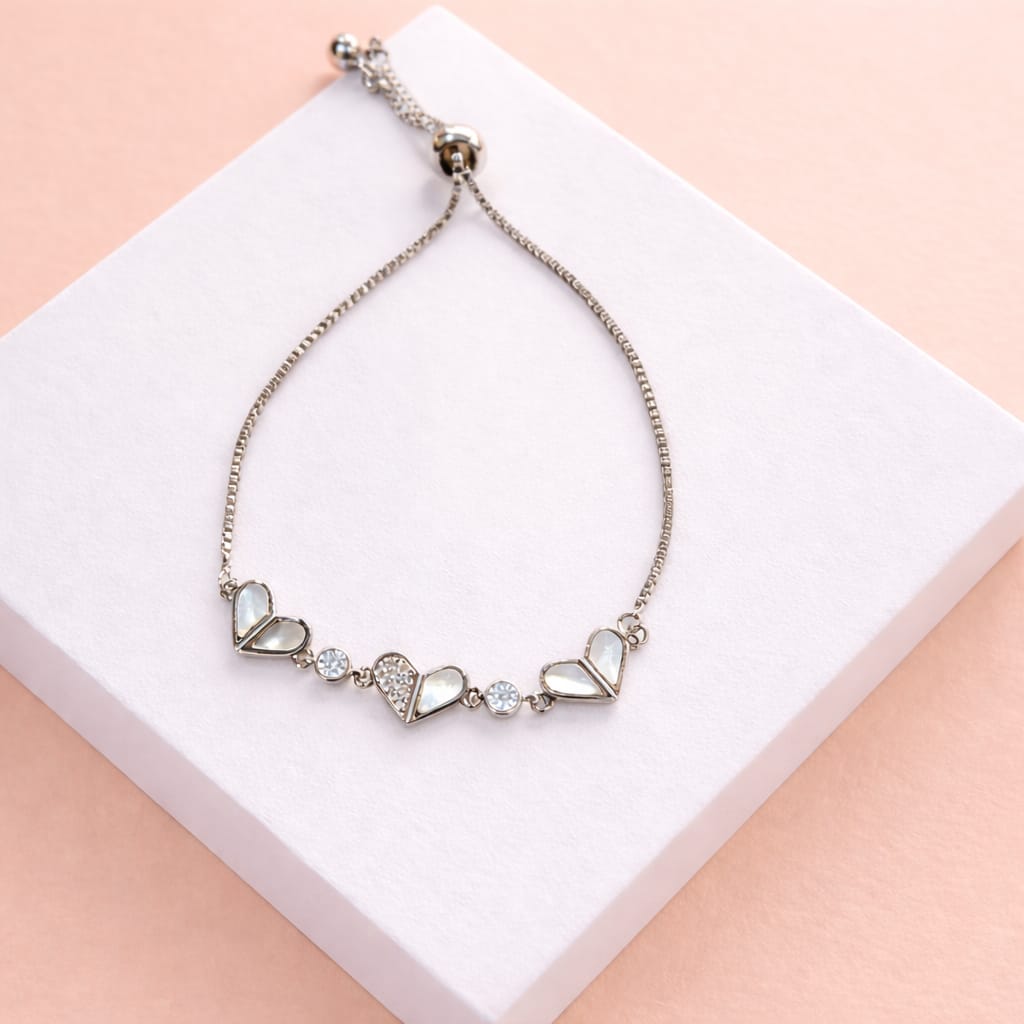 Silver Crystal Heart Bracelet