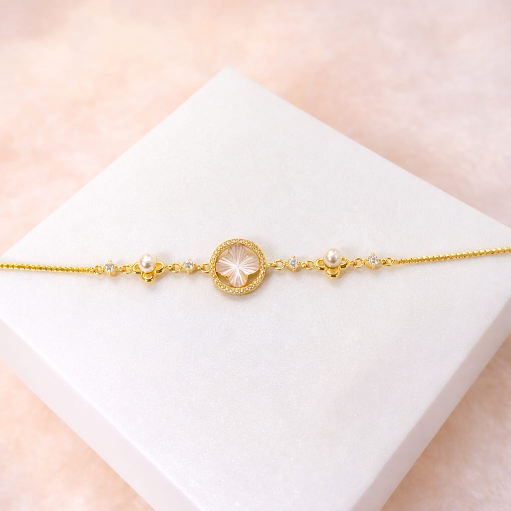 Gold-Plated Pearl & Crystal Medallion Bracelet