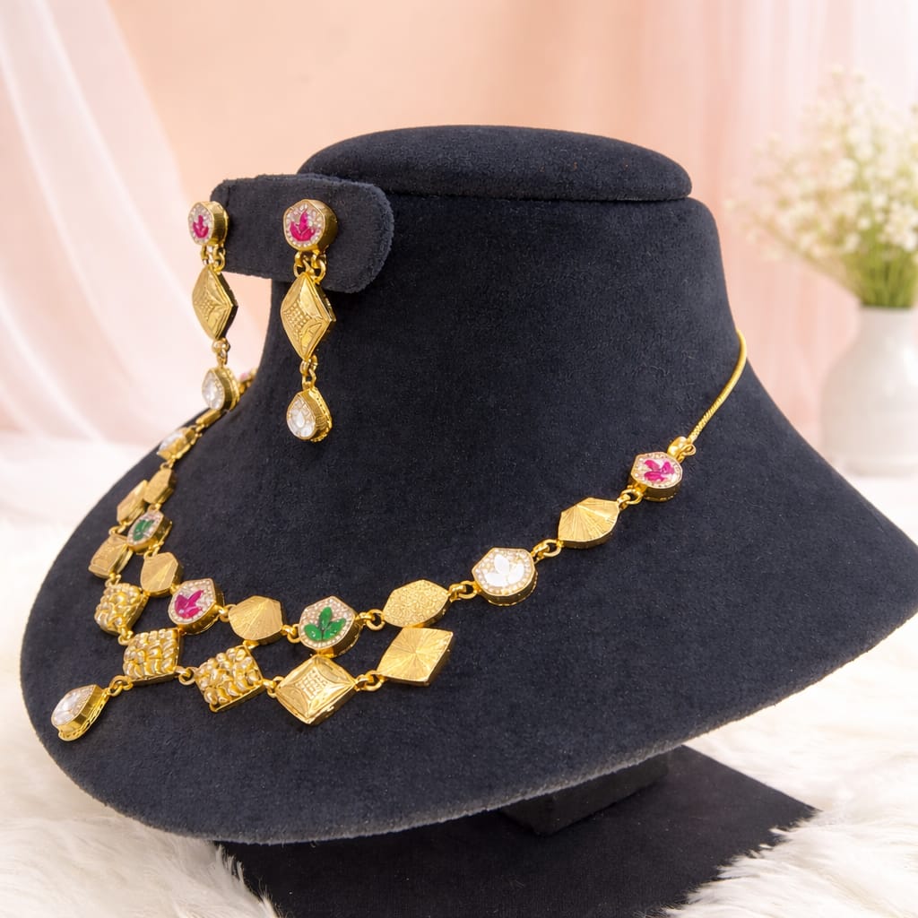 Statement Gold-Finish Geometric Necklace & Earring Set