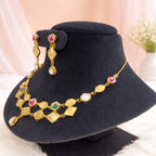 Statement Gold-Finish Geometric Necklace & Earring Set
