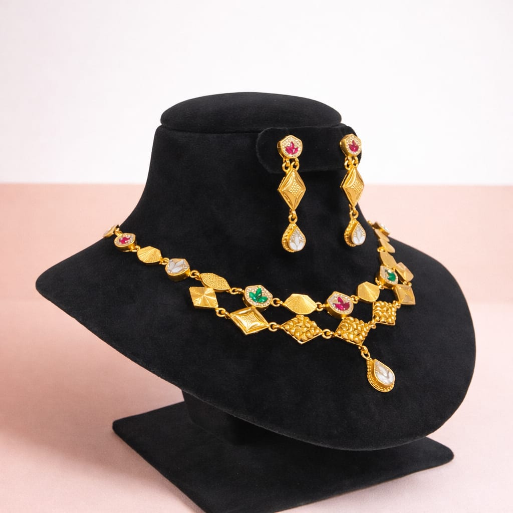 Statement Gold-Finish Geometric Necklace & Earring Set