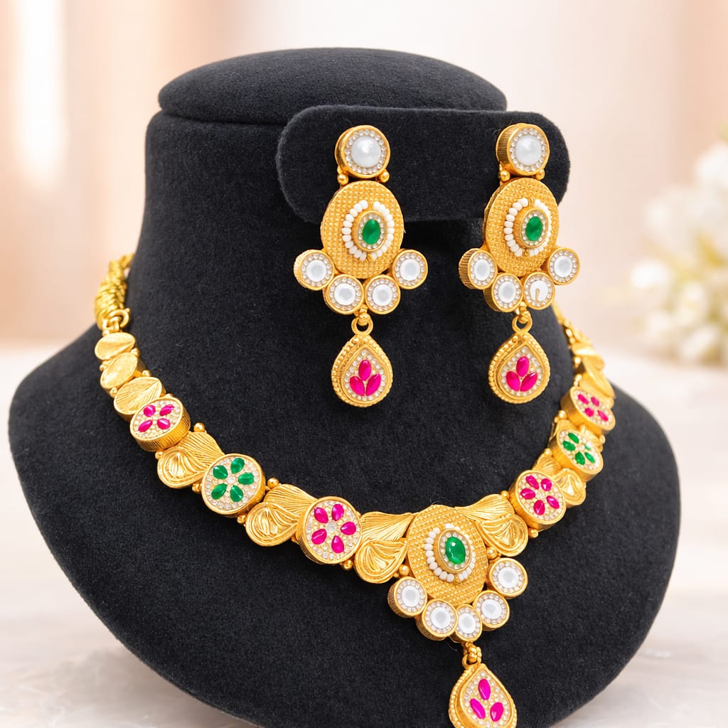 Royal Kundan Floral Necklace Set with Earrings