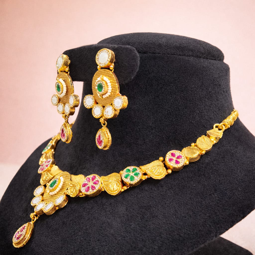 Royal Kundan Floral Necklace Set with Earrings