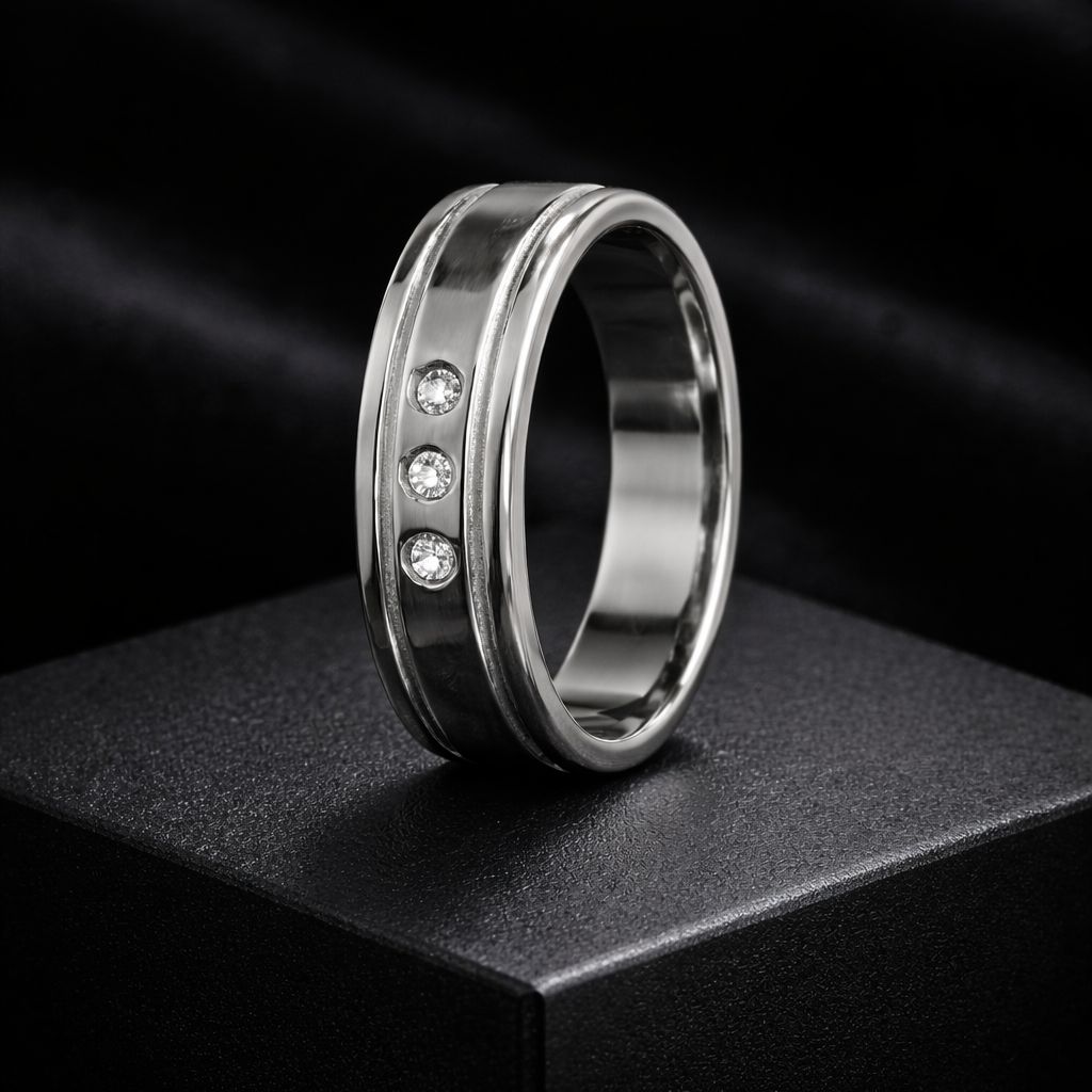 Classic Silver Crystal Trio Band Ring