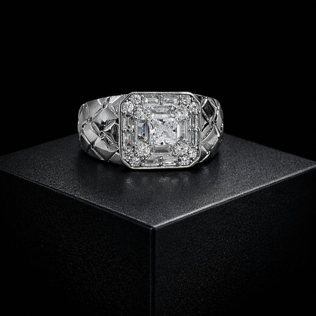Luxury Silver Crystal Square Statement Ring