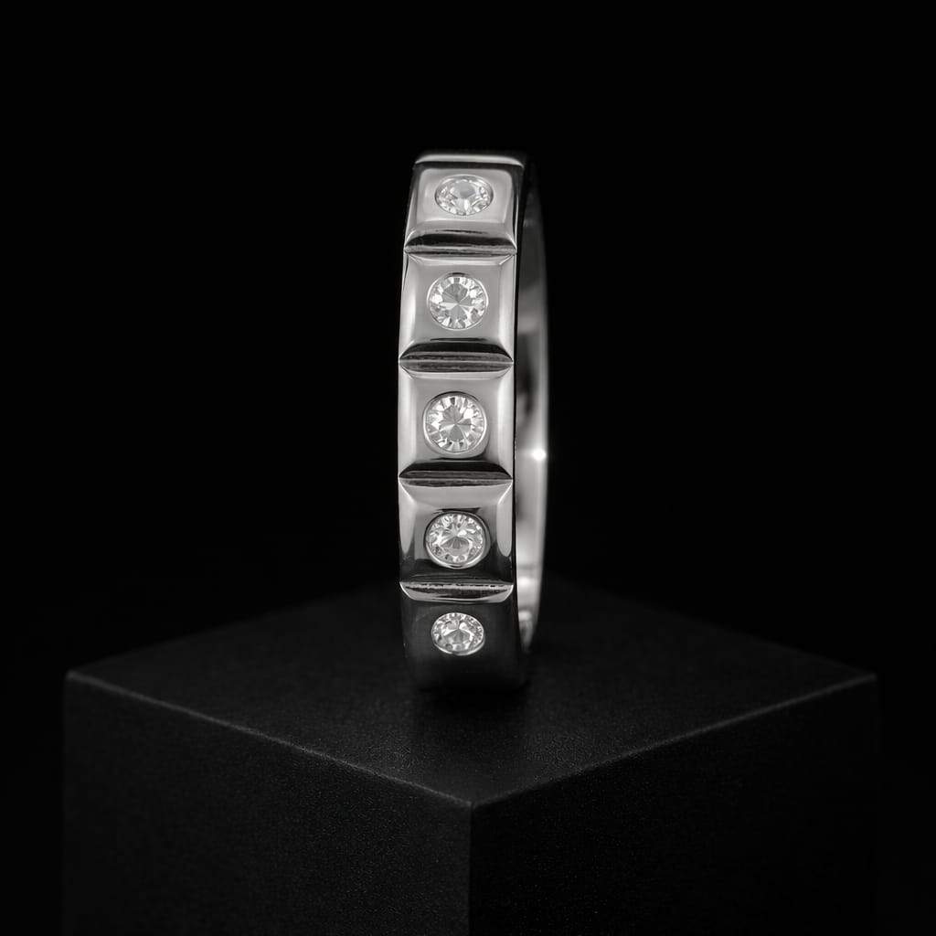 Elegant Silver Crystal Studded Geometric Band Ring
