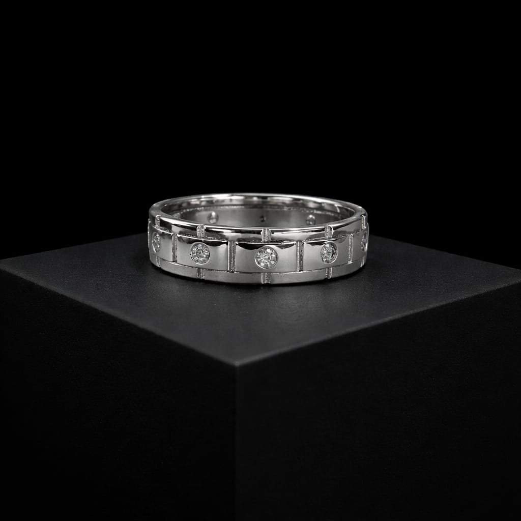 Stylish Silver Crystal Studded Geometric Band Ring