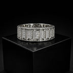 Luxury Silver Multi-Row Crystal Studded Band Ring