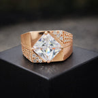 Luxury Rose Gold Princess-Cut Crystal Statement Ring