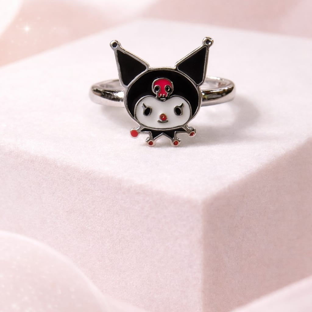 Cute Black Kitty Cartoon Kids Adjustable Ring
