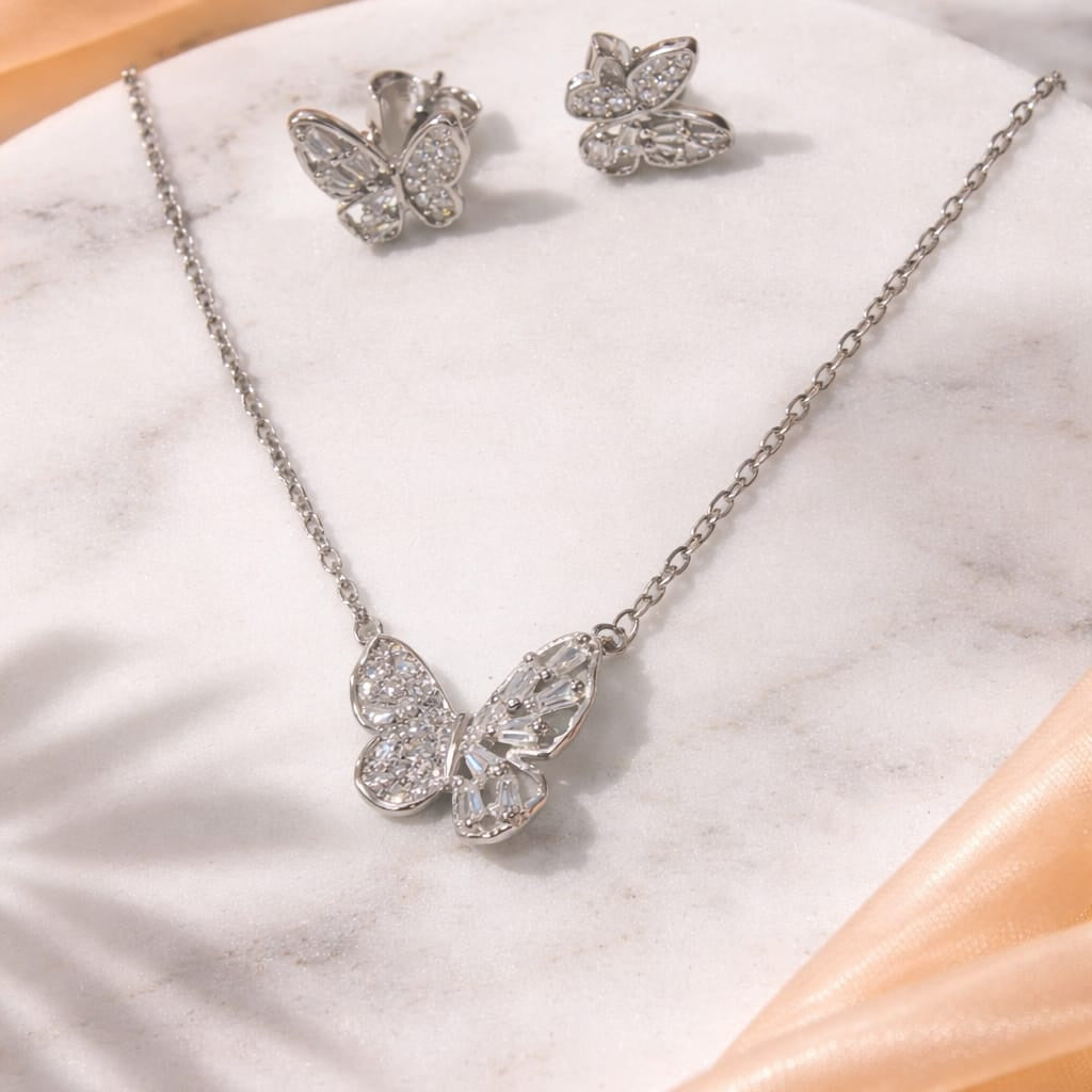 Silver Butterfly Pendant Set