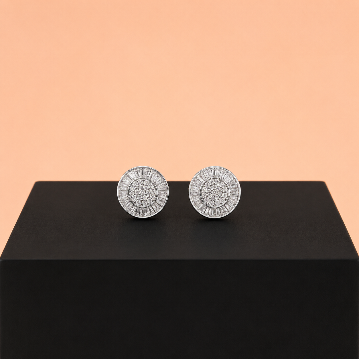 Radiant Halo Disc Stud Earrings in 925 Sterling Silver