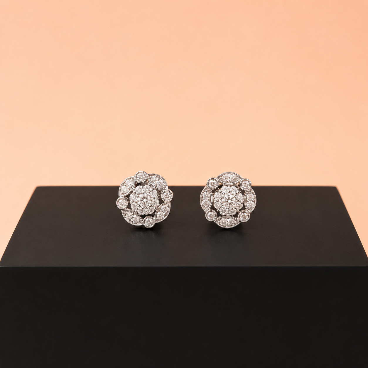 Floral Halo Stud Earrings in 925 Sterling Silver