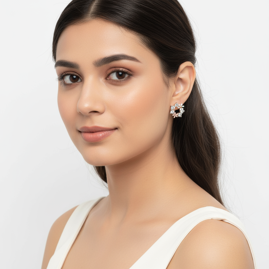 Rose Gold Floral Stud Earrings