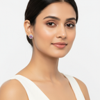Silver Round Ruby Stripe Stud Earrings