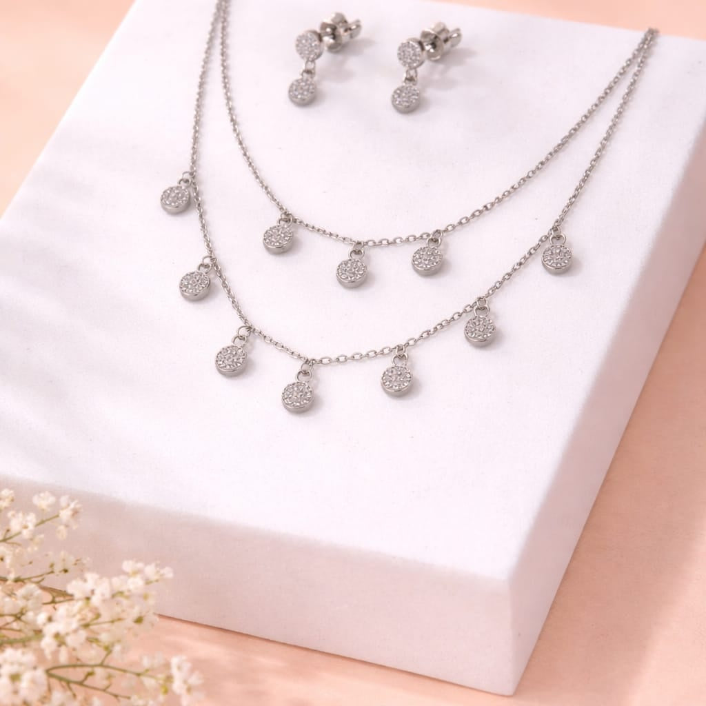 Silver Layered Charm Pendant Set