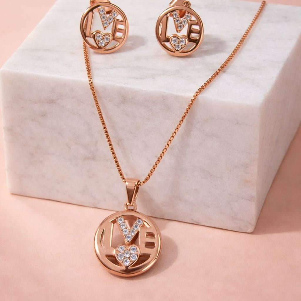 Rose Gold Love Circle Pendant Set