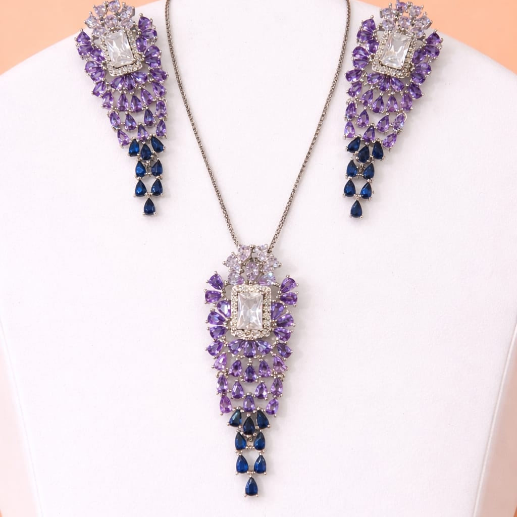 Elegant Purple & Blue Statement Pendant Set
