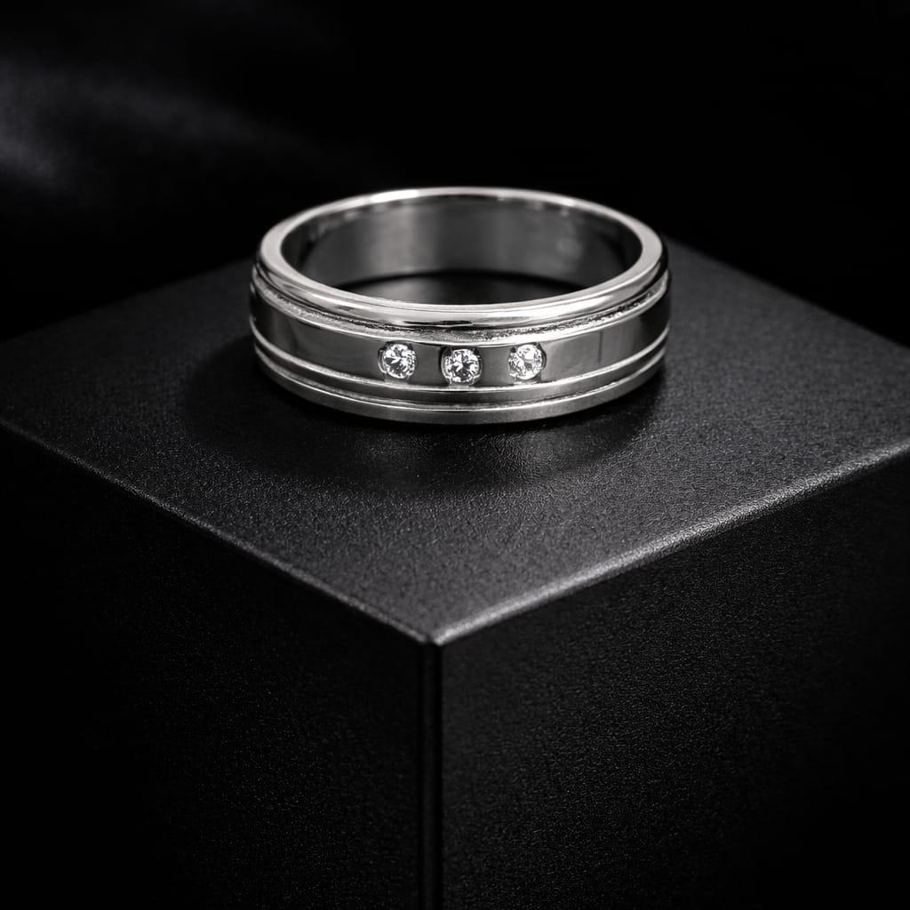 Classic Silver Crystal Trio Band Ring