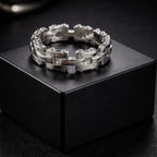 Silver Chain-Link Style Crystal Statement Ring