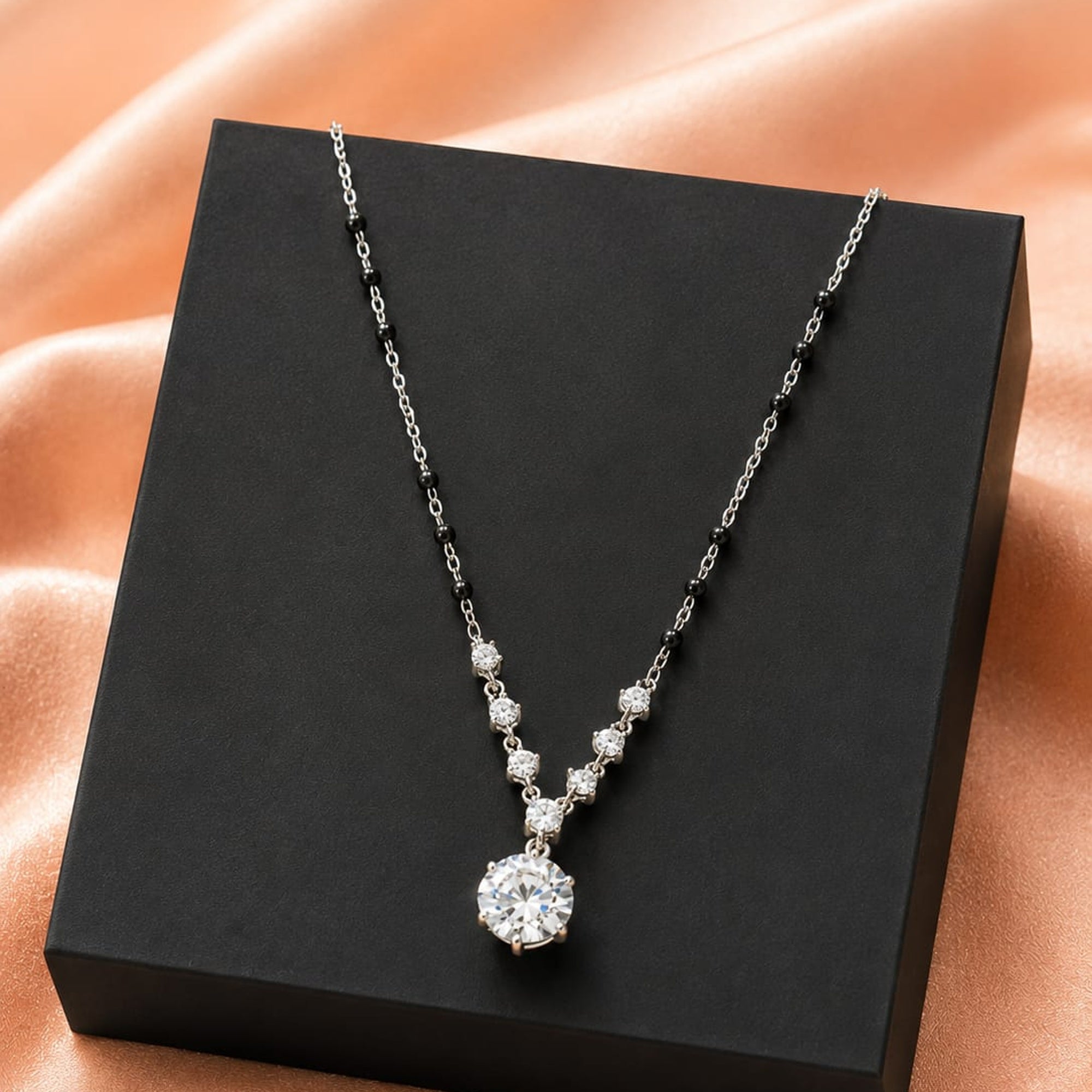 Solitaire Stone Drop Black Beads Chain