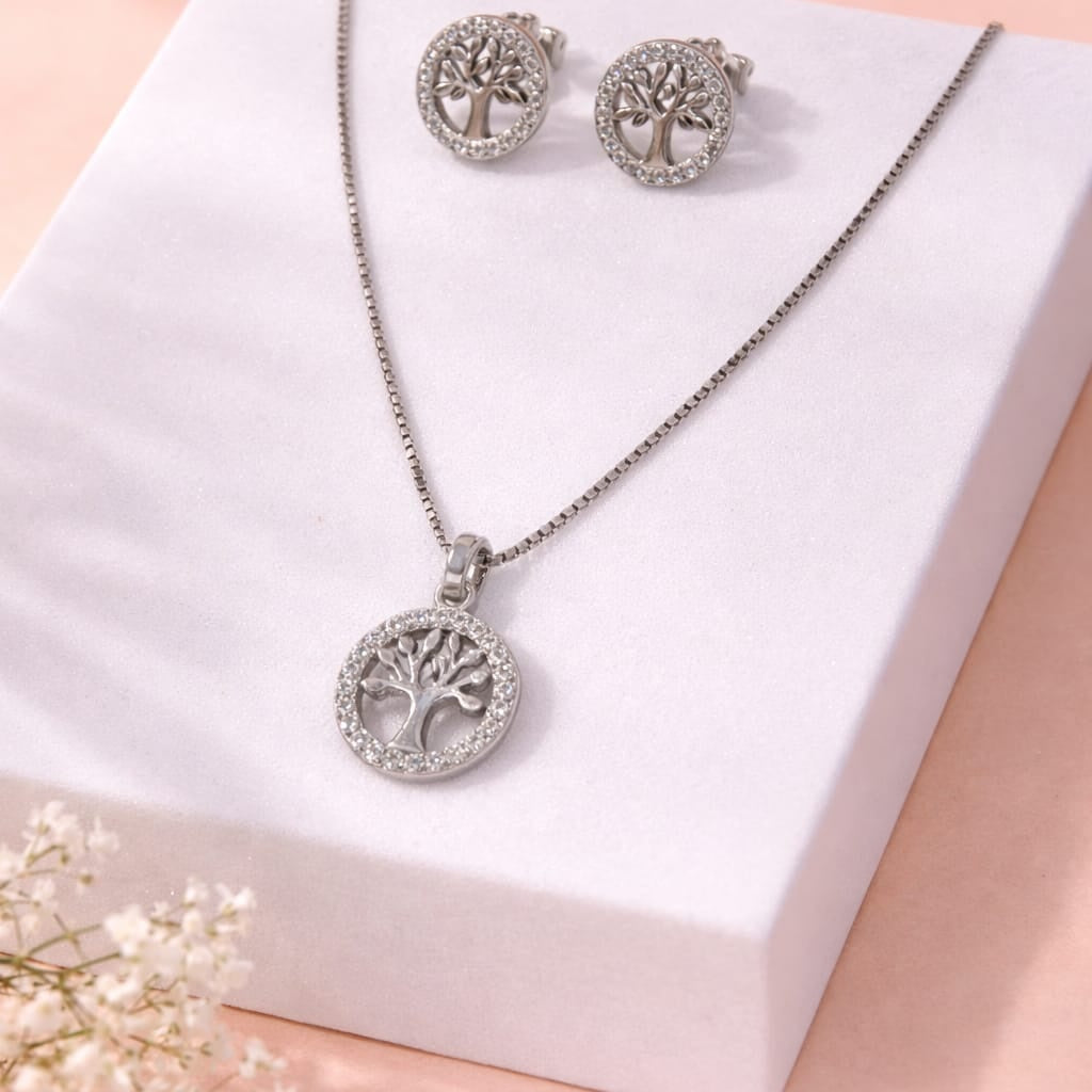 Silver Tree of Life Pendant Set